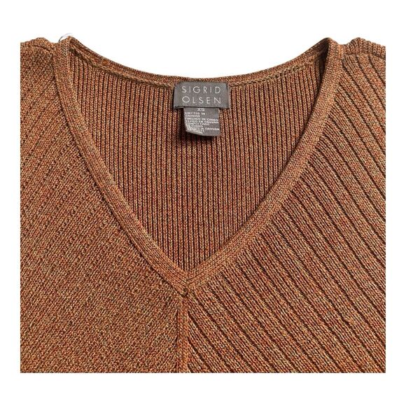 Sigrid Olsen Womens Knit Dark Orage Sleeveless Round V-Neck Tank Top XS Small - Picture 2 of 12